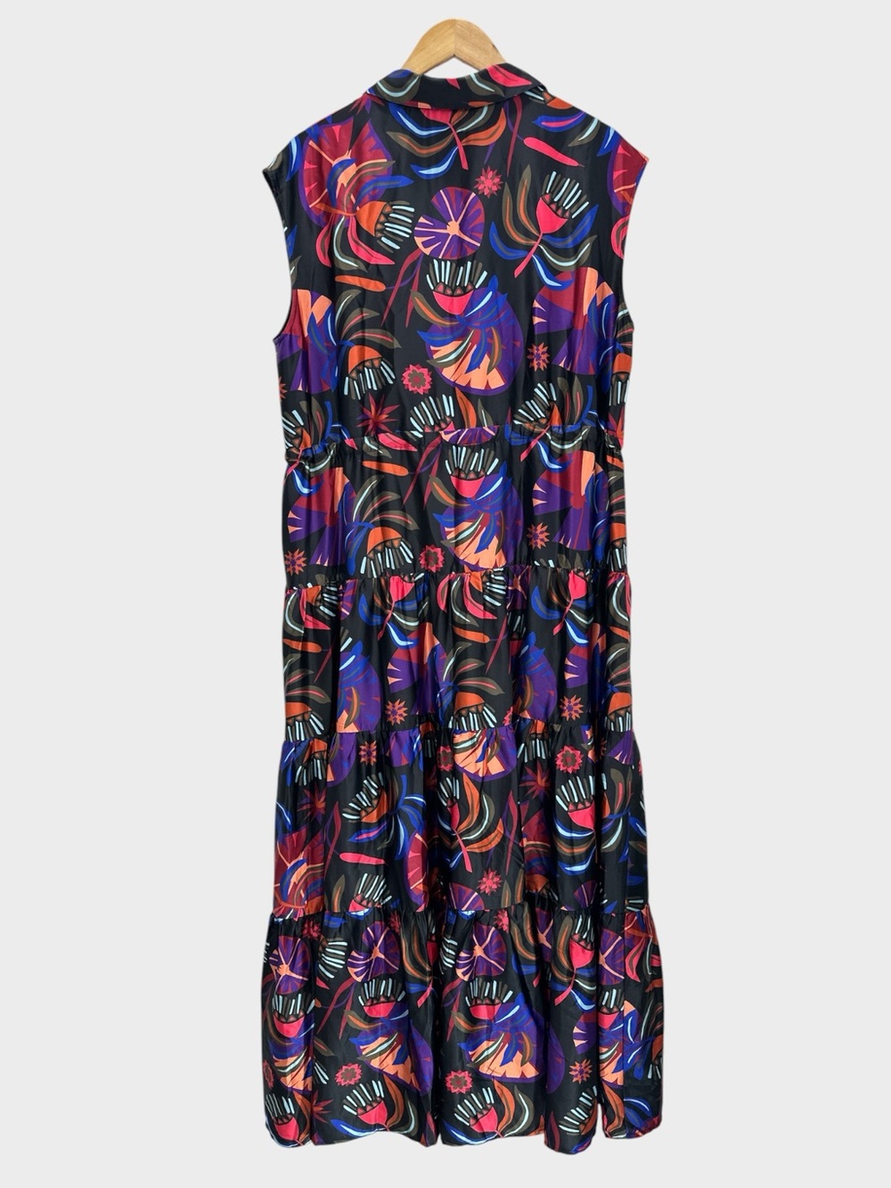 SSYS Rowe Midnight Palms Tiered Maxi Dress Sleeveless Drawstring Collared XL - Picture 3 of 14